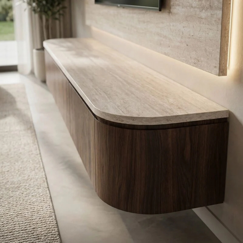 Japandi Curved TV Unit – Curved Side Design