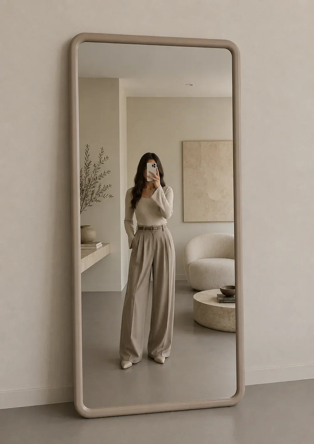 Mia Rectangular Full Length Mirror – Japandi Wood – Taupe – 200 x 100 cm